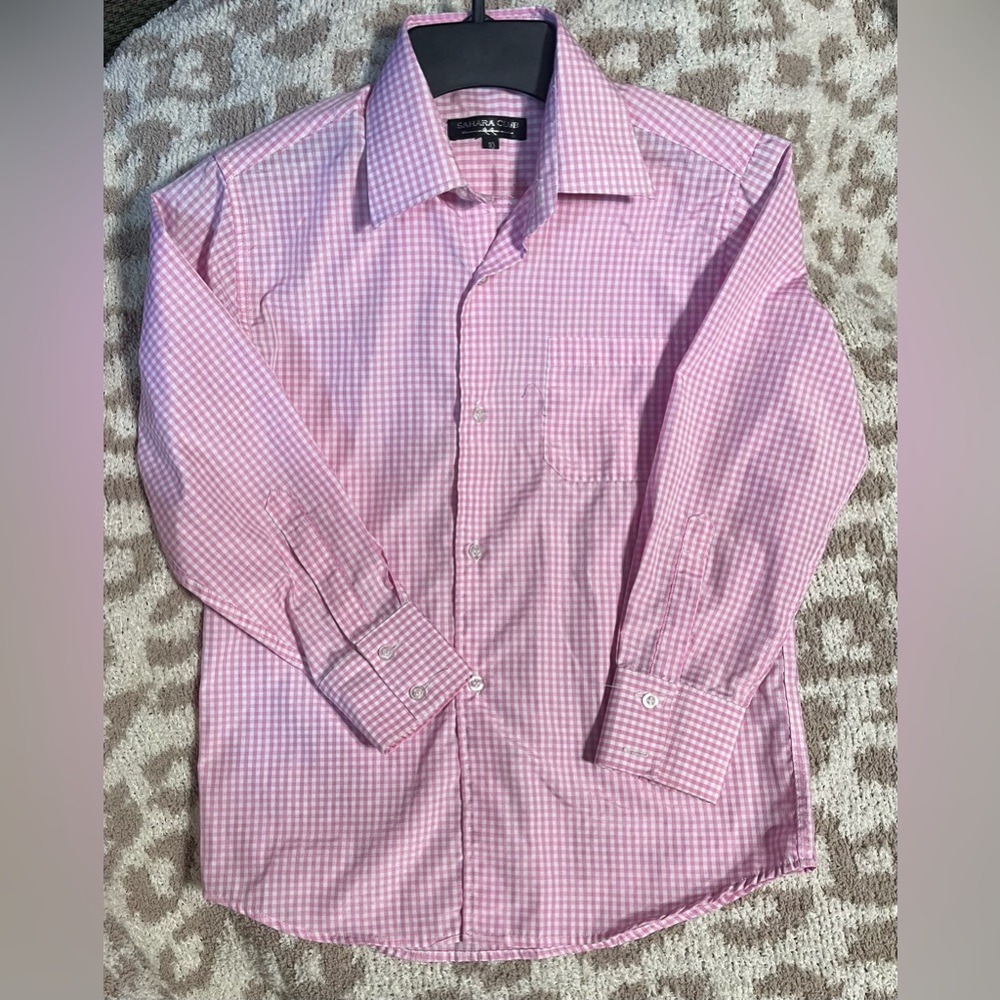 Sahara Club Long Sleeve Dress Shirt Sz 10 Pink & White